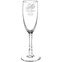 Personalized Color Printed Twisted Stem Champagne Flute - 50th Anniversary - Silver - 12 pack