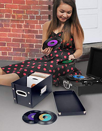 Image of Snap-N-Store 45 RPM Vinyl Record Box, Collapsible Storage Case, Black