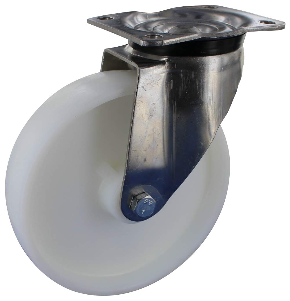 Rollentechnik, ruote girevoli in acciaio inox, senza fermo, diametro 200 mm, piastra di avvitamento in poliammide