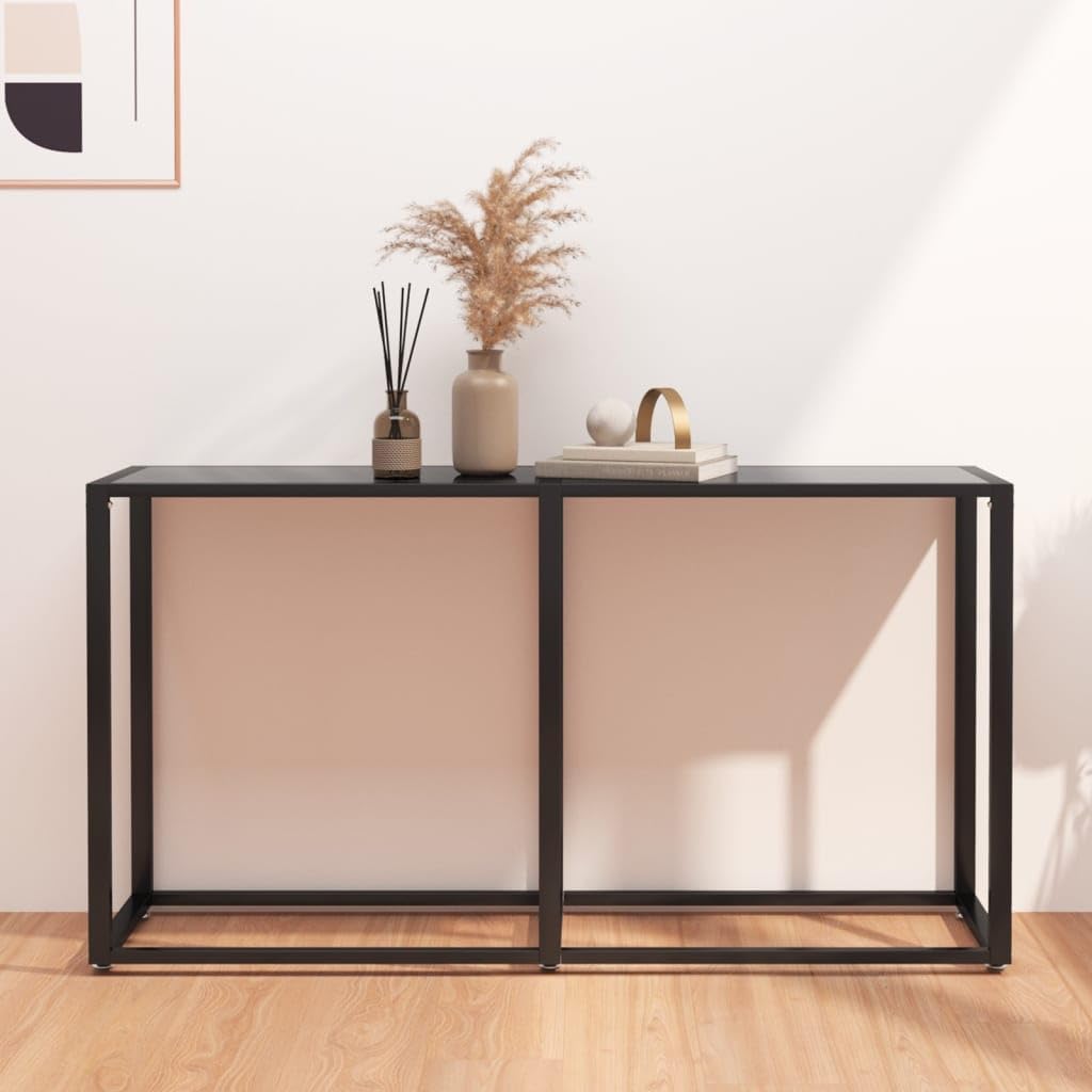 vidaXL Konsolentisch Konsole Beistelltisch Flurtisch Sideboard Ablagetisch Wandtisch Glastisch Tisch Schwarz 140x35x75,5cm Hartglas Stahl