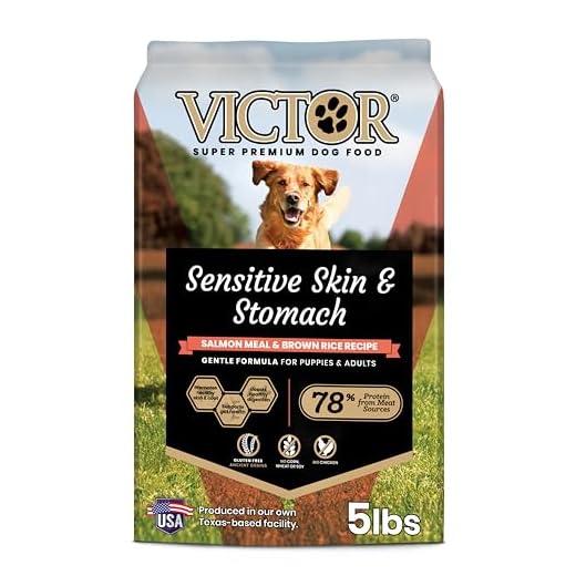 VICTOR Super Premium Dog Food — Sensitive Skin and Stomach — Salmon Meal & Brown Rice Recipe Dry Kibble — Gluten Free, No Chicken, Ideal for Dogs with Allergies — Adult and Puppy Food, 5 lb