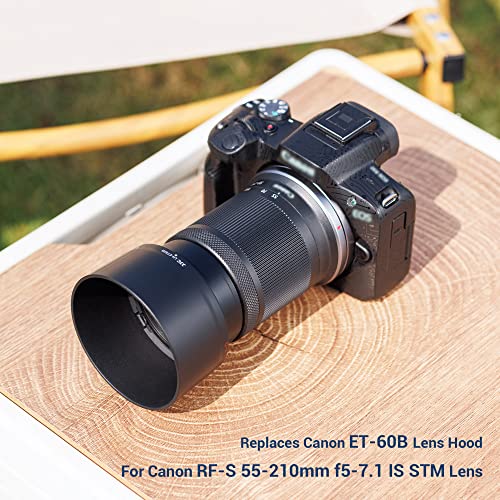 Image of JJC ET-60B Lens Hood for Canon RF-S 55-210mm f /5-7.1 is STM Telephoto Zoom Lens on Canon R50 R100 Replaces Canon ET-60B with Reversible Design, Compatible with 55mm Filter and Lens Cap