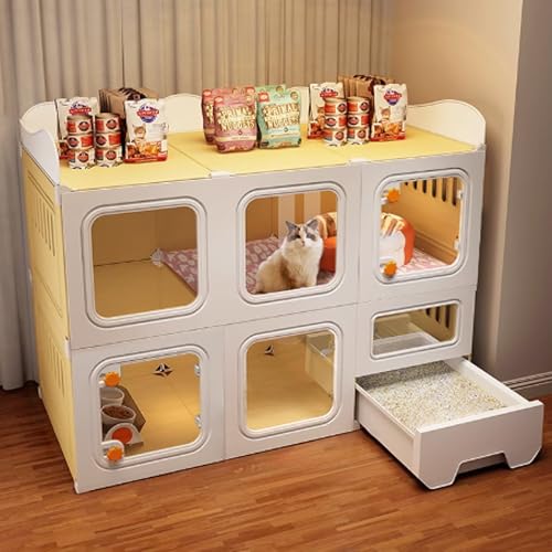 GUQASDV 猫 ハウス 猫 キャリー 猫 抱っこ紐 キャット ケージ 猫ゲージ ネコゲージ 脱出防止 小動物用密閉式トイレボックス(106x46.5x81cm)