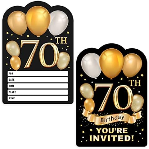 Simimi art 30 Gold Glitter 70th Birthday Party Invitations cards with Envelopes Cover