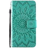 Material: PU leder Hpory Kompatibel mit Nokia 4.2 Hülle, Nokia 4.2 Handyhülle Retro Muster PU Leder mit Handschlaufe Strap Standfunktion Brieftasche Geldbörse Wallet Case Cover Etui Schutzhülle Tasche - Blüte Grün