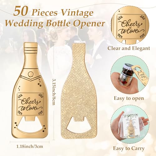 Suclain 50 Sets Wedding Favors for Guests Bulk Wedding Souvenirs Include Cheers to Love Bottle Openers Thank You Cards and Organza Bags Bridal Shower Gifts Decorations