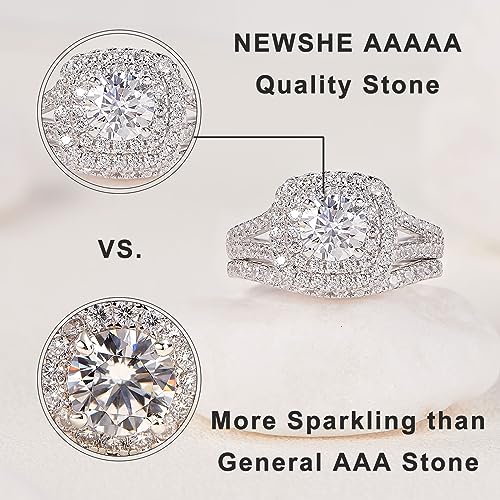 Newshe Jewellery Wedding Engagement Ring Set AAAAA Cz 925 Sterling Silver 2Ct Round Created Blue Sapphire White Size 4-134