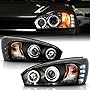 ACANII - For 2004-2007 Chevy Malibu LED Halo Black Housing Projector Headlights Headlamps Assembly, Driver & Passenger
