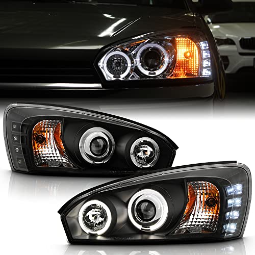 ACANII - For 2004-2007 Chevy Malibu LED Halo Black Housing Projector Headlights Headlamps Assembly, Driver & Passenger