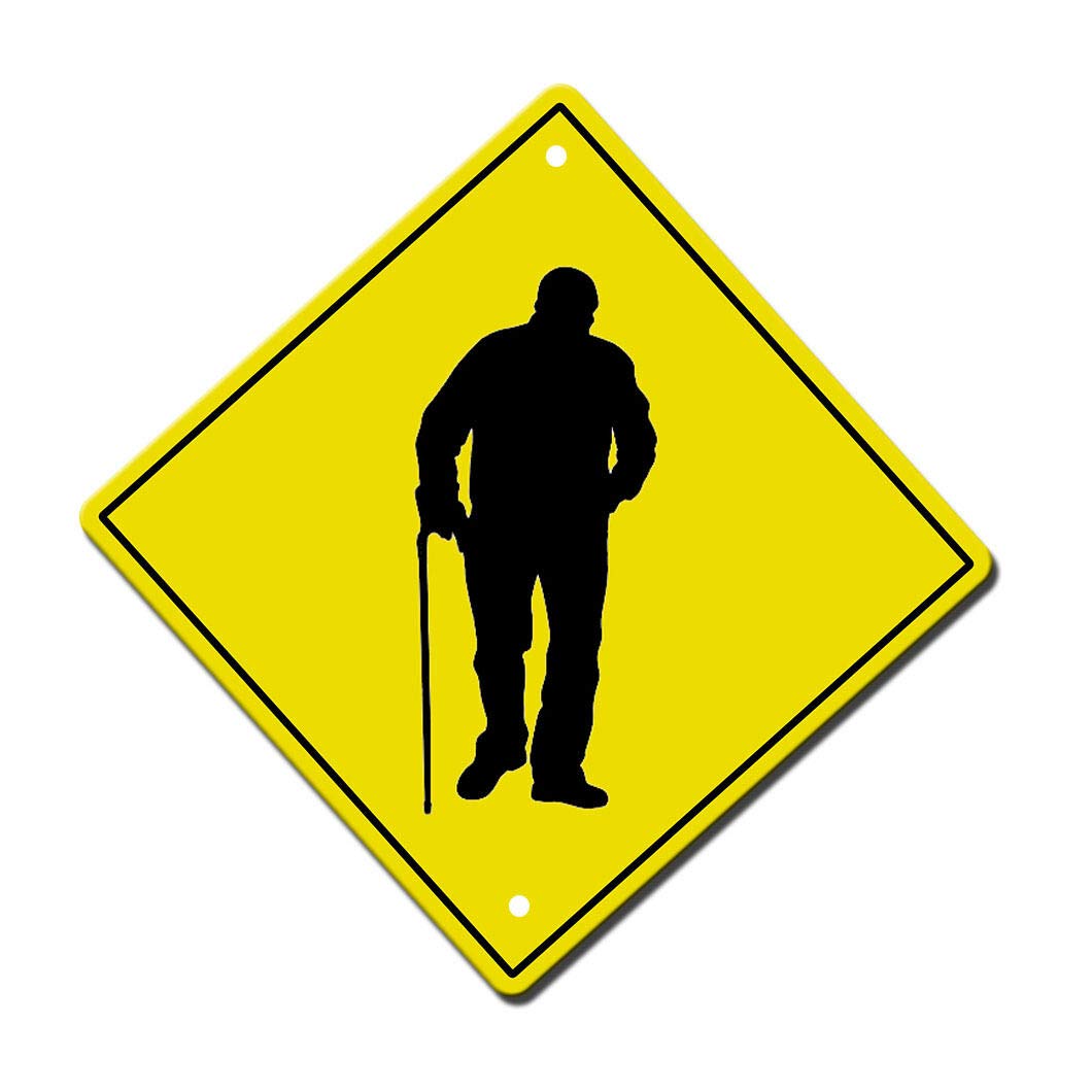 Yelacecca Elderly Crossing Plaques And Signs Outdoor Funny Metal Sign 12X12 inch