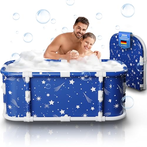 Tragbare Badewanne mit Metallhalterung, faltbare 120cm Bathtub ohne Installation, 7-lagige dicke Badewanne, zusammenklappbare Shower, Hot SPA (Classic Star L2)