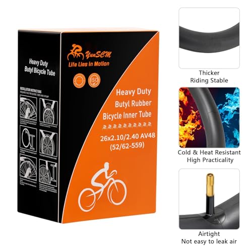 2-PCS 26\" Heavy Duty Bike Tubes 26X2.10/2.40 AV48mm Schrader Valve (52/62-559) 26\" Heavy Duty Bicycle Tubes Compatible with 26 x 2.10 26x2.125 26x2.20 26x2.30 26x2.35 26x2.40 Bike Bicycle Tire Tubes