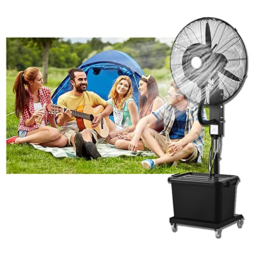 HMASNSEIY Ventilador nebulizador para Exteriores, Pedestal de 26/30 Pulgadas con Altura Ajustable, 3 velocidades, oscilación de 60°, para Patio, jardín, Patio Trasero, Negro (81 cm/31,9 Pulgadas)