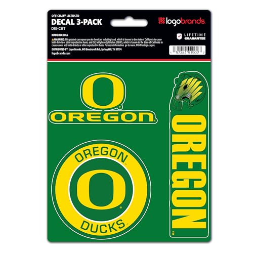 Oregon Ducks NCAA Team Logo Vinyl Stickers–Officially Licensed University of Oregon 3 Pack Heavy Duty Decals for Indoor or Outdoor–Use for Laptops, Coolers & Notebooks–Show Your Duck Pride