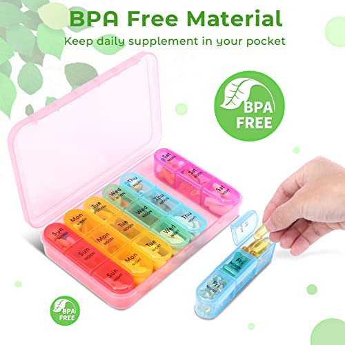 Image of Daviky Daily Pill Box Organizer - 7 Day Pill Box with 3 Compartments, Holds Vitamins and Medication