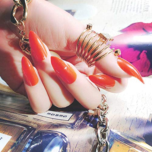 Tgirls 24Pcs Glossy False Nails Tip Full Cover Long Fake Nails Shape Nails Sharp Art Stiletto Nail for Women and Girls (Orange)