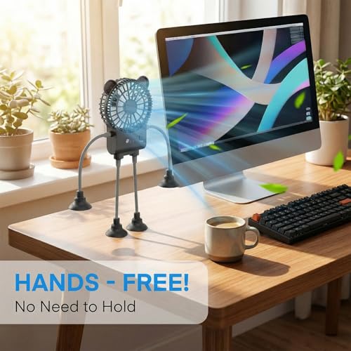 Ventilateur de bureau USB 3 vitesses avec support téléphone pliable et ventouse