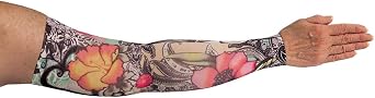 Lymphedivas Tattoo Blossom Arm Sleeve 20-30mmHg Short with Diva Diamond Band Small
