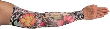 Lymphedivas Tattoo Blossom Arm Sleeve 30-40mmHg Short with Diva Diamond Band Large