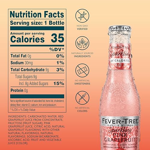 Image of Fever-Tree Sparkling Pink Grapefruit - Premium Soda Mixer for Cocktails and Mocktails, 6.8 fl oz Bottles, Pack of 4 - Naturally Sourced, Non-GMO