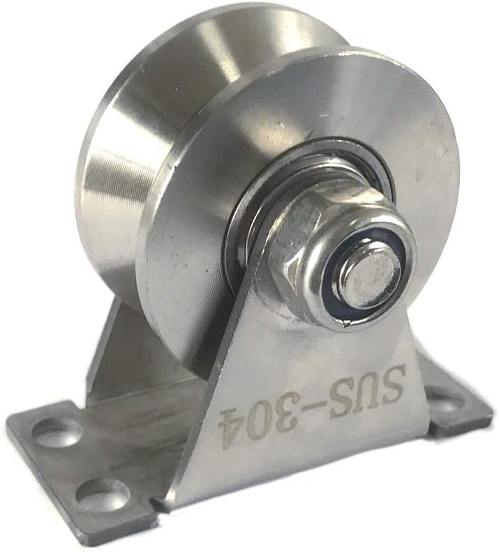 304 Stainless Steel 2inch Sliding Gate Roller Wheel Bearings V Groove Pulley Wheels for Wheel Track Rail Sliding Sate with Bracket, Loading Capacity 660 lbs (2")