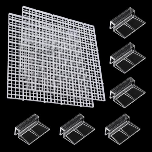 Image of SANSEFERO 5 MM Acrylic Aquarium Fish Tank Lid Cover Support Clip Clamp for Rimless Aquarium And Glass Top, Fish Tank Cover, Aquarium Hoods 6 Pieces ( White 2 Pcs Grid Divider 6 Pieces 5 MM Holder)