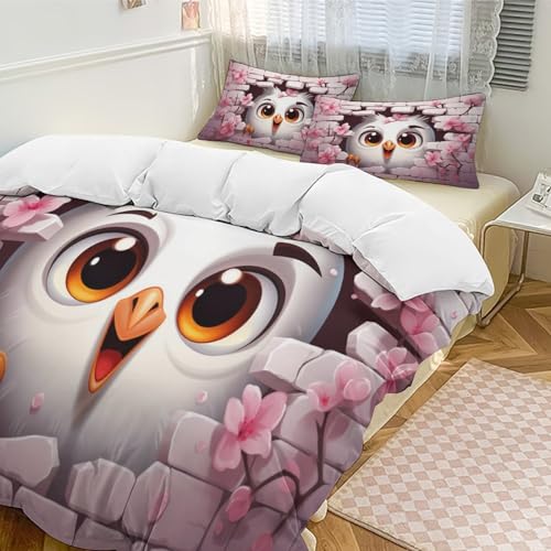 Housse de couette oiseau mignon parure de lit king durable finition coton doux - 5