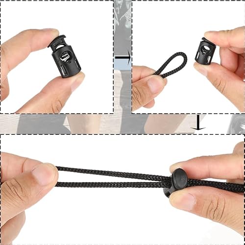 BTOPB 10 Stück Schwarz Kordelstopper 1 Loch, Band Klemme Jacke, Gummikordel Stopper, Schnellverschluss Schnürsenkel