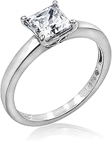 Vista 1 de Tienda Collection Platinum or Gold plated Sterling Silver Princess-Cut Solitaire Ring made with Infinite Elements Cubic Zirconia