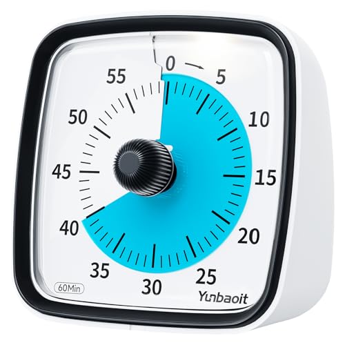 Image of Yunbaoit Visual Timer with Night Light, 60-Minute Countdown Timer for Kids and Adults, Silent Classroom Timer, Time Management Tool for Home, School, or Work (Dark Black)