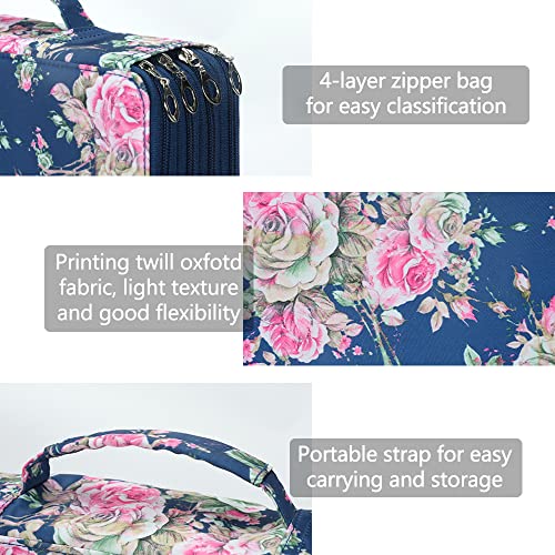 Image of Vomgomfom 300 Slots Marker Case 4-Layer PU Leather, Handle, Blue Rose
