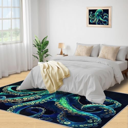 Tapete decorativo azul-verde tentáculos 4x5 pies miniatura 3