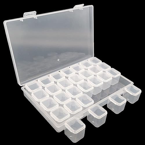 Qtopun - Contenedores de almacenamiento de pintura con diamantes, 28 rejillas, contenedor portátil de almacenamiento de cuentas, caja organizadora