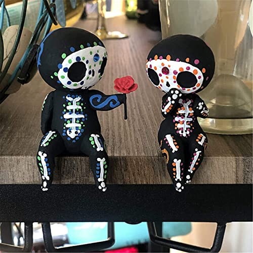 Sugar Skull Decor,Sugar Skull Couple Statue,Sugar Skull Figurine,Resin Crafts Cute Statue Skeleton Memorial Sculpture, Halloween Home Decor Collectible Figurines,Sugar Skull Gifts For Women (A) #TOP4