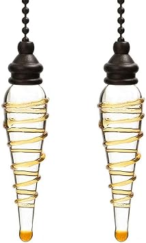 Ceiling Fan Pull Chains Ornaments 12 Inches Yellow Glass Pendant with Bead Pull Chain Connectors Decorative Extension for Ceiling Light Lamp Fan Chain 2 PcsCopper
