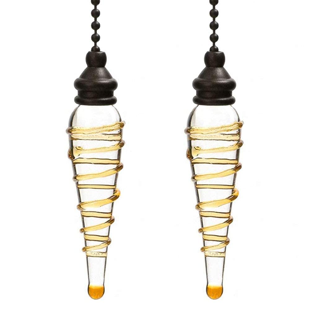 Akahttbn Ceiling Fan Pull Chains Ornaments 12 Inches Yellow Glass Pendant with Bead Pull Chain Connectors Decorative Extension For Ceiling Light Lamp Fan Chain 2 Pack(Copper)