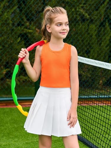 Image of Haloumoning Girls Tank Tops Kids Athletic Ribbed Knit Sleeveless Crop Tops Basic Camisole 5-14 Years