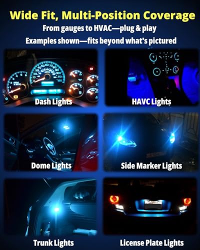 Image of WLJH Ice Blue T5 T10 LED Dashboard Bulb Kit with Sockets, Dimmable, 40-Pack | 4014 SMD, 300lm, Polarity-Free, Plug and Play, for Dash Gauge Cluster Lights, HVAC, 360 Lighting, Fits 74 2721 194 168