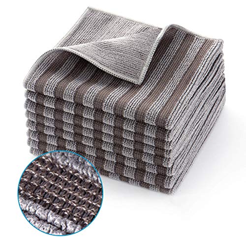 Comparison: Best Cloth For Cleaning Stainless Steel ZHIDIAN Stainless Steel Microfiber Cloth Double-Sided Cleaner Rag, Non-Scratch Scrub Cleaning Polishing Towel for Appliances, Kitchen Reusable Fridge Wipes, Gray Stripe, 8Pack, 12x12Inch