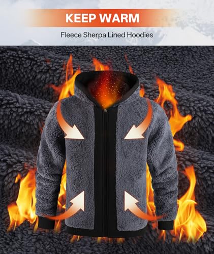 Image of V VALANCH Men Hoodies Zip Up Sherpa Lined Sweatshirts Heavyweight Thick Warm Fleece Winter Jacket