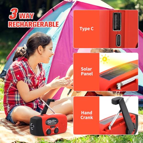 Rádio meteorológico de emergência de 18500 mWh/5000 mAh, rádio solar iRonsnow NOAA/FM/AM, rádio de s