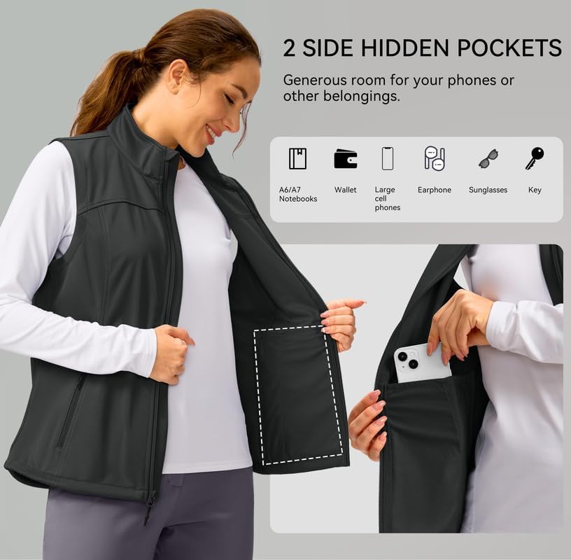 Soothfeel Women's Vest with Zipper Pocekts Lightweight Softshell Sleeveless Jacket Hiking Travel Golf Running Vest for Women - Image 4