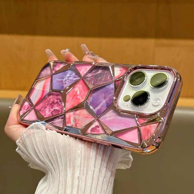 Image of COVERLY for iPhone 15 3D Diamond Glitter Sparkle Case,Full Protective Luxury Cube Cute Shinny Bling Soft Silicone Designer Fashion Smart Aesthetic Cover for Apple iPhone 15 (Rose Gold)