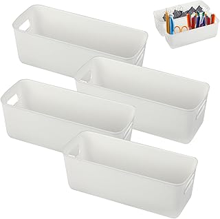 Pack of 4 Plastic Storage Boxes, 27 cm, White Small Organiser Boxes, Perfect for Kitchen, Bathroom, Shelf Storage for Practical Design, Versatile.
