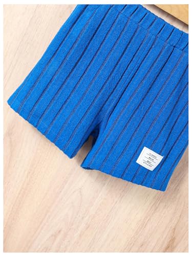 Image of SHENHE Boy's 2 Piece Ribbed Outfits Crew Neck Short Sleeve Tee Top and Track Shorts Set Royal Blue 5Y