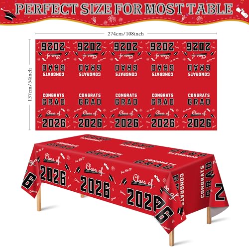 Image of OHOME Graduation Decorations 2026 2027- ๐๐๐๐ ๐๐๐ ๐๐๐๐ ๐๐๐๐๐ โ๐๐% ๐๐
๐
Disposable Plastic Red Tablecloth for Class of 2026 Decorations Party Favors Supplies Backdrop,54 inch X 108 inch,2Pcs