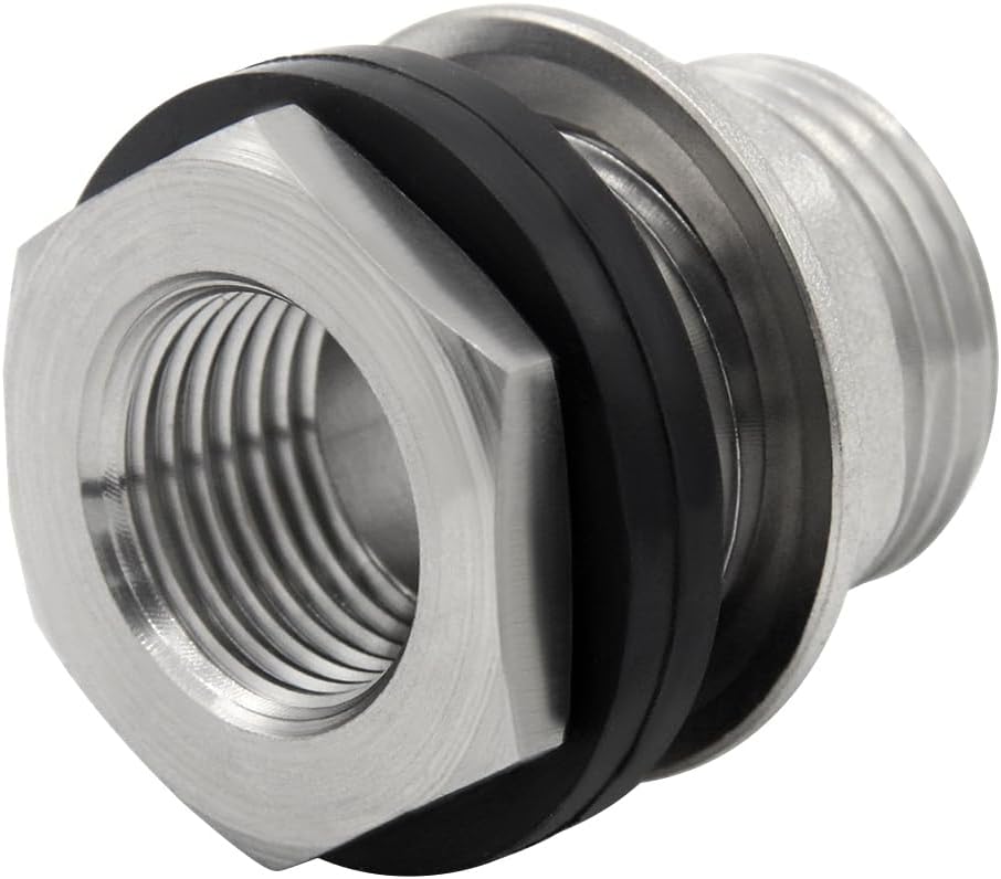 Stainless Steel Bulkhead Water Tank Fitting 1 NPS Male to 3/4 NPT Female Threaded for Rain Barrels and Sinks (Pack of 2)