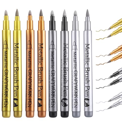 Thboxes 8 Stück Metallic Stifte 4 Farben Metallic Marker Goldstift Silberstift Bronze Schwarz Acrylmarker Wasserfest Acrylstifte für Album Steine Holz Glas DIY Zeichnung