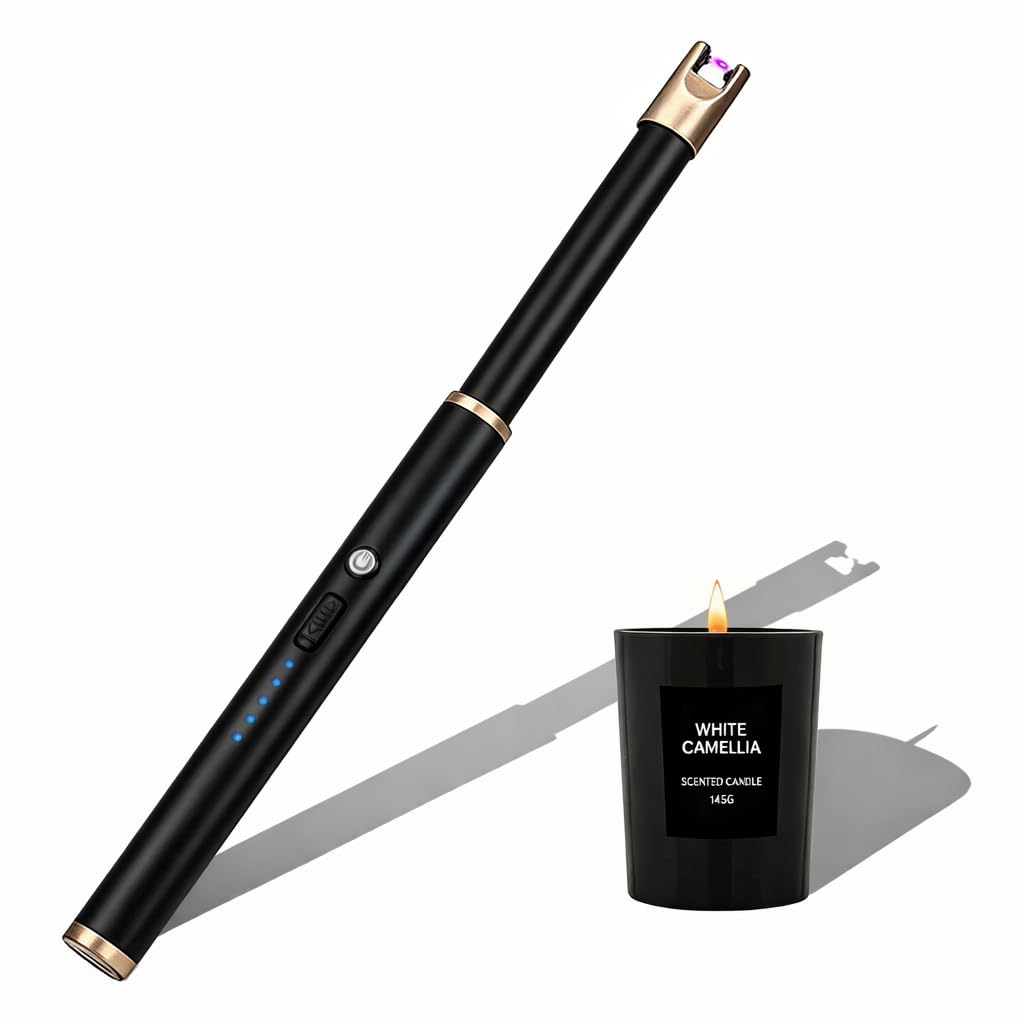 Navpeak Candle Lighter Long Neck Windproof Electric Arc Lighter for Gas Stove Fireplace BBQ Kitchen Grills (Black Champagne Gold)