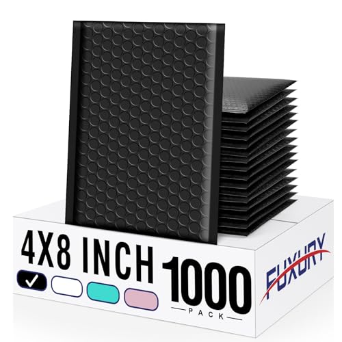 Image of Fuxury Black Bubble Mailers 4x8 inch Padded Envelopes 1000Pack Strong Adhesion Thick Padded Mailers for Small Business Mailing Small Items,Jewelry,Makeup